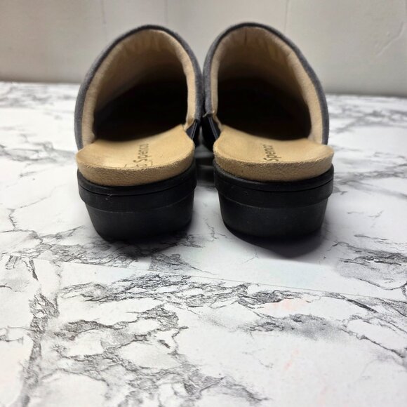 Spenco Woman's 10D "Iron Gate" Blue Gray Suede Braided Detail Topanga Clog - Picture 4 of 10